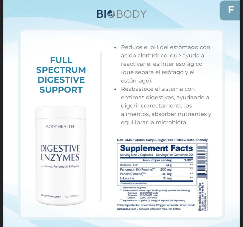 Enzimas Digestivas BodyHealth Full Spectrum 180 Cáps - foto 3