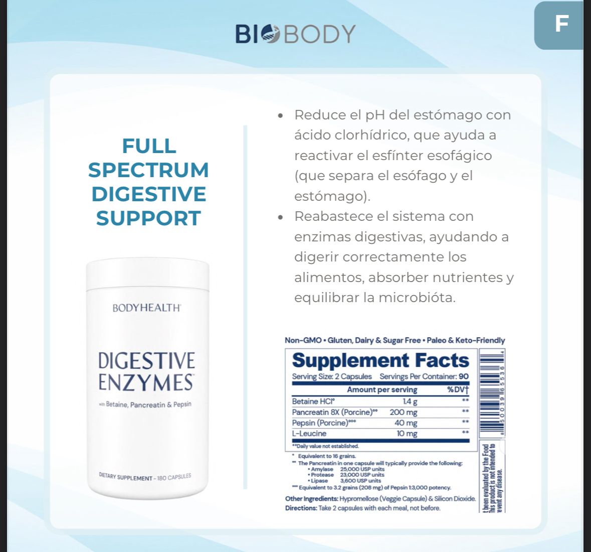 Enzimas Digestivas - BodyHealth - Full Spectrum - 180 Cápsulas
