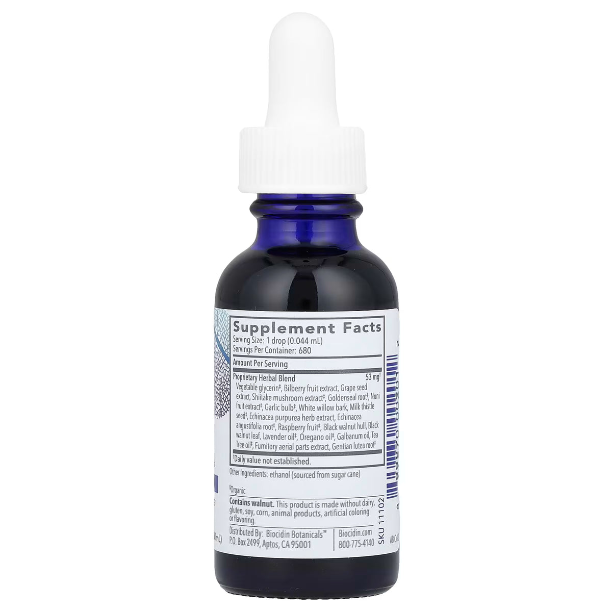Biocidin® Broad Spectrum tabla nutrimental e ingredientes