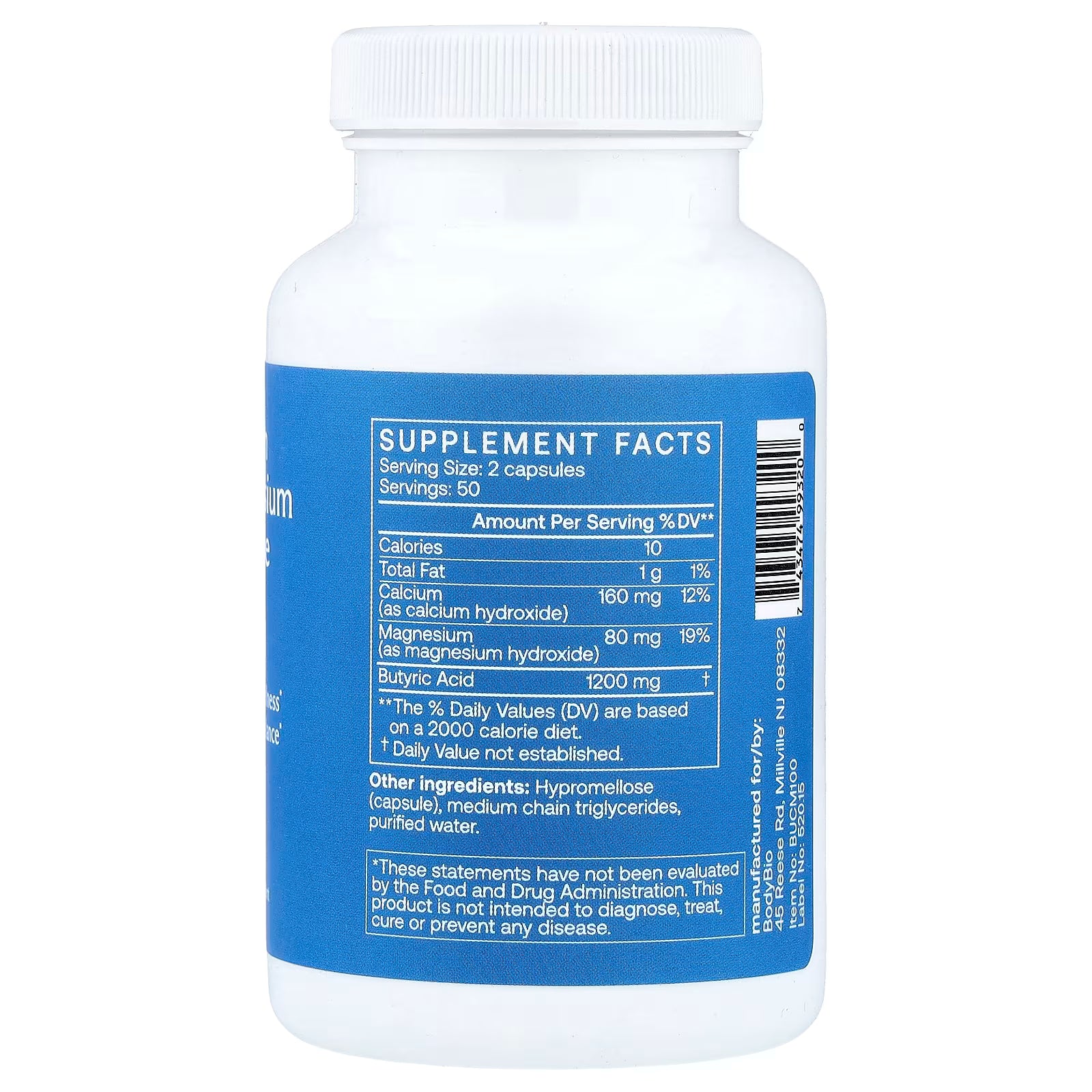 BodyBio Calcium Magnesium Butyrate – 100 cápsulas - foto 2